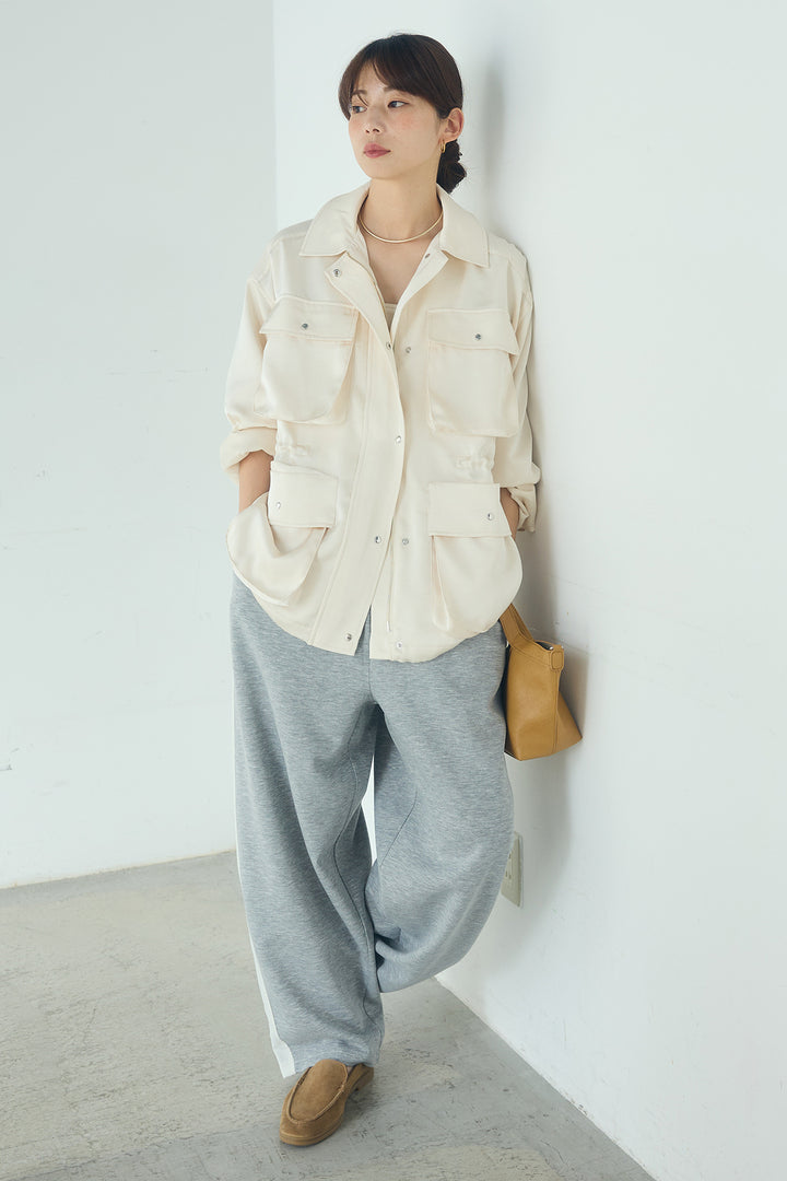 [SET]サテンライトブルゾン+異素材切り替えスウェットパンツ(2set)