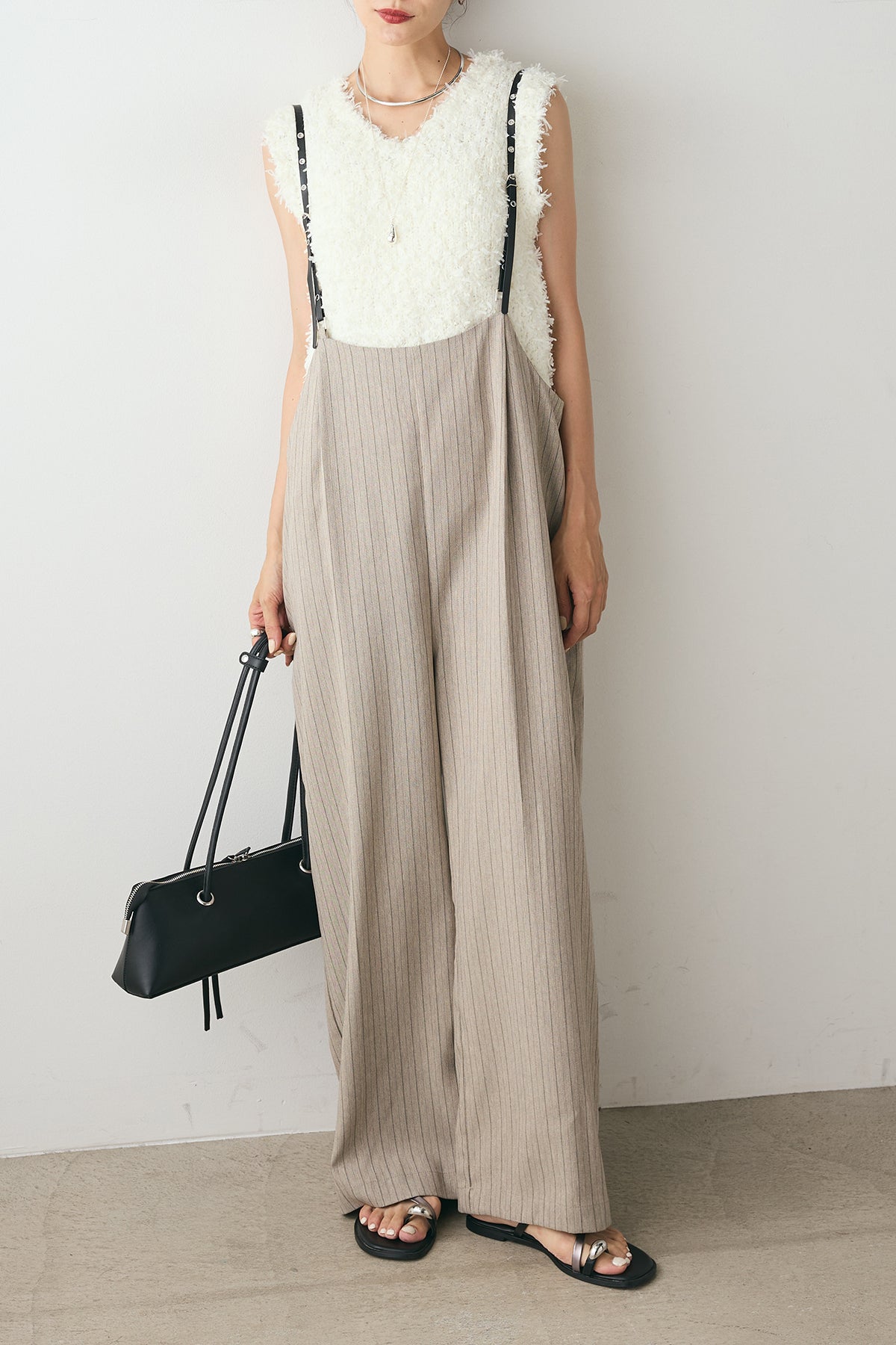 SET]チョウチョウヤーンニットベスト+ヘリンボーンストライプ