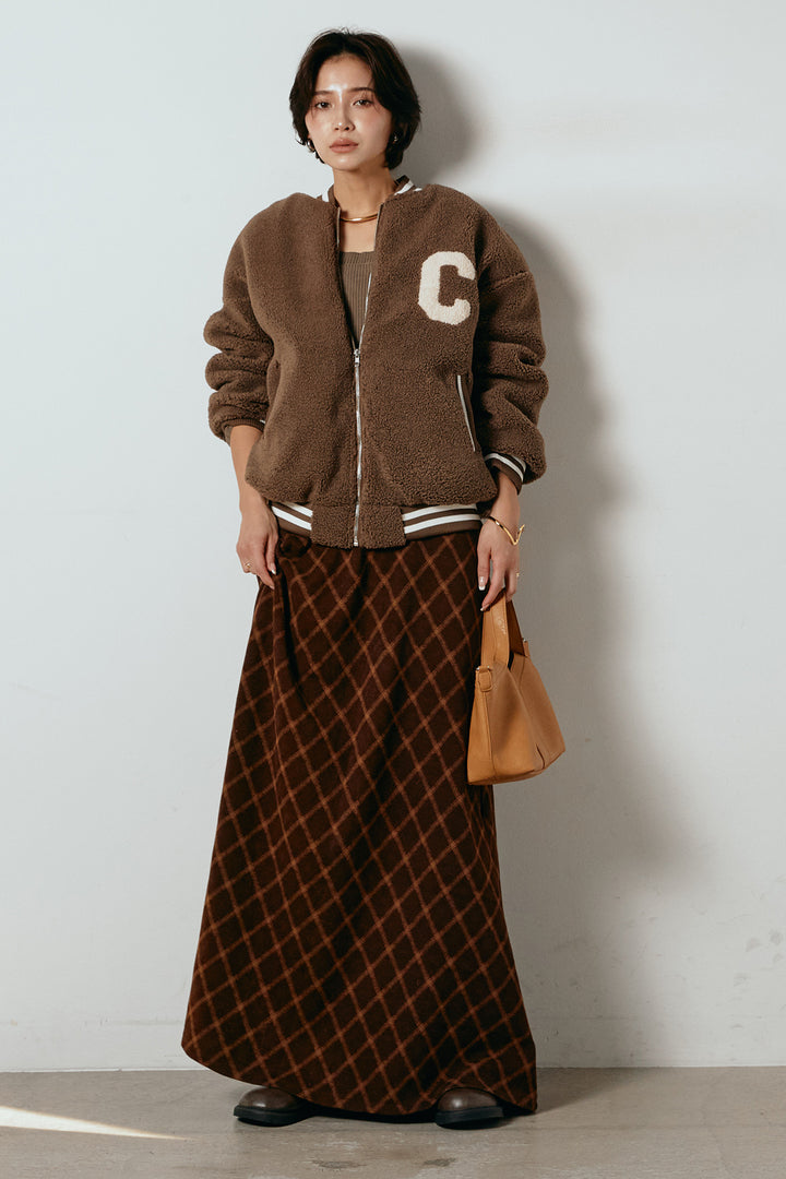 [SET]ロゴスタジャンボアブルゾン+フロッキー起毛チェックスカート(2set)