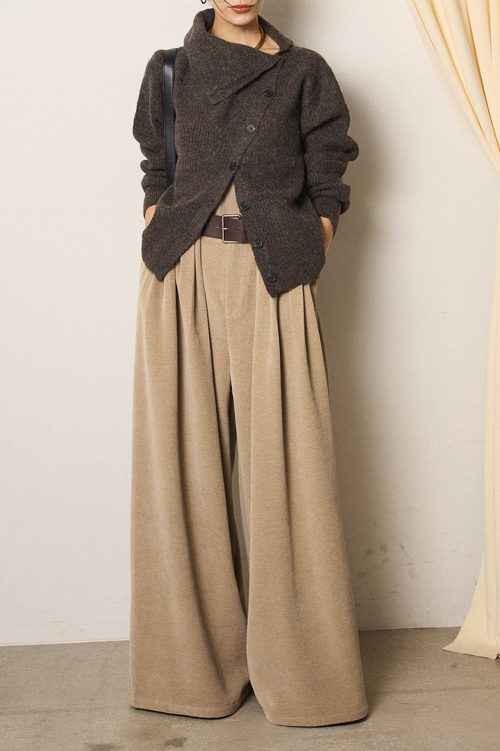 [SET]ボタンデザインネックニットプルオーバー+ベルトループコーデュロイワイドパンツ(2set)