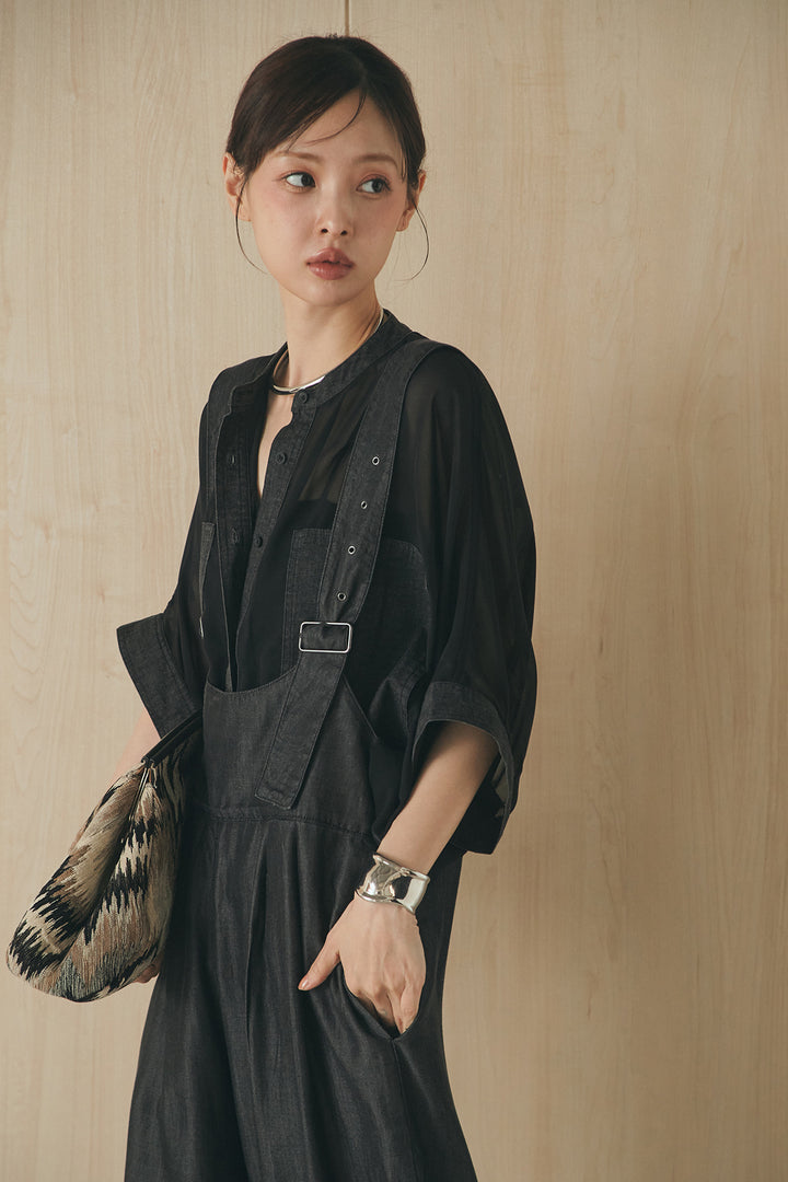 [SET]デニムライクビッグツーポケシアーシャツ+前後2WAYテンセルデニムサロペット(2set)