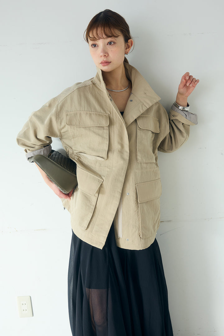 [SET]ナイロンツイルフィールドジャケット+シアーフリルキャミワンピース(2set)