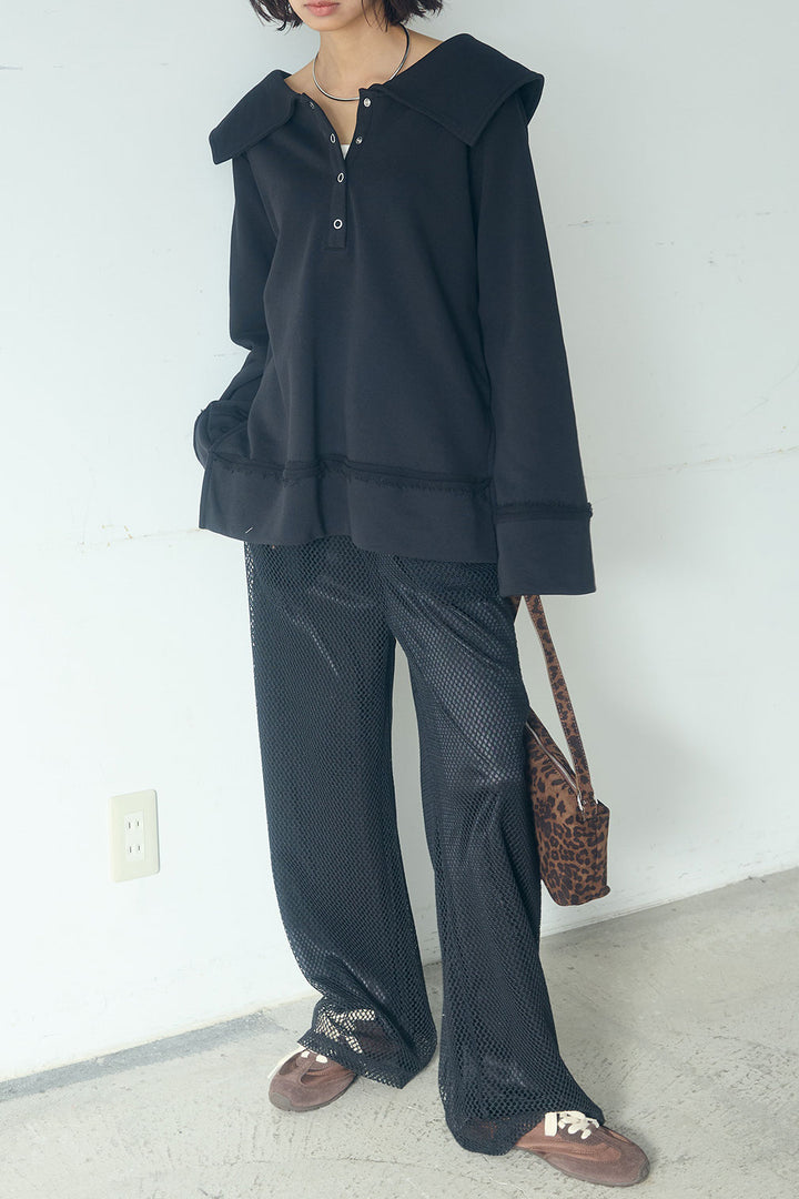 [SET]ビッグカラー2WAYスウェットトップス+メッシュリラックスパンツ(2set)