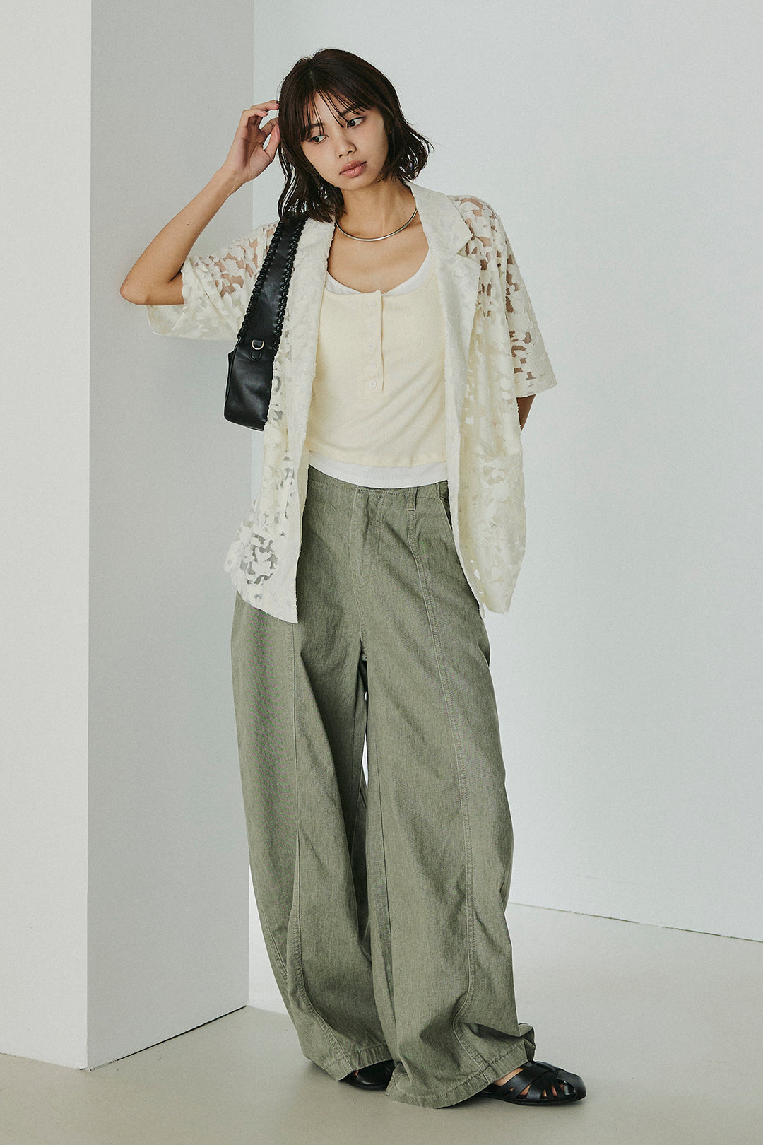 [SET]シアージャガードハーフスリーブテーラードジャケット+配色ヘンリーネックタンクトップ(2set)