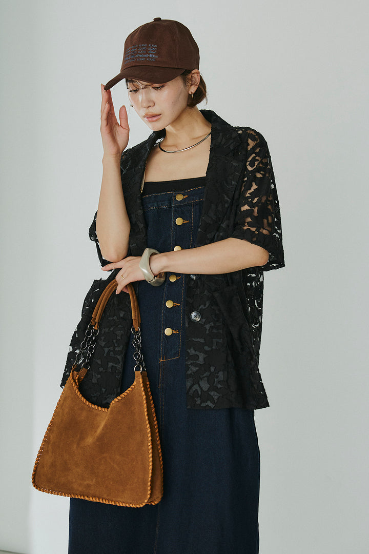 [SET]シアージャガードハーフスリーブテーラードジャケット+配色ショルダーデニムサロペットスカート(2set)