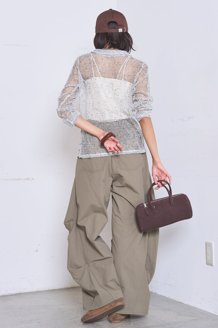 [SET]ネップメッシュポロ襟カーディガン+ドライタフタタックバレルパンツ(2set)