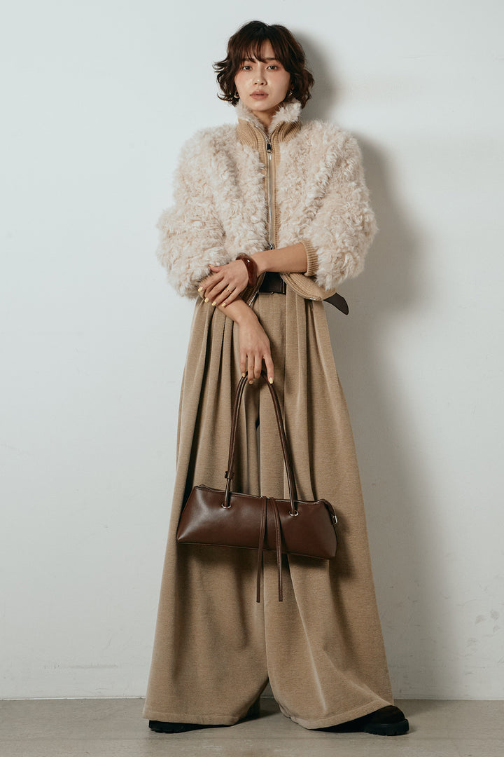 [SET]ハイネックショート丈ボアジップブルゾン+ベルトループコーデュロイワイドパンツ(2set)