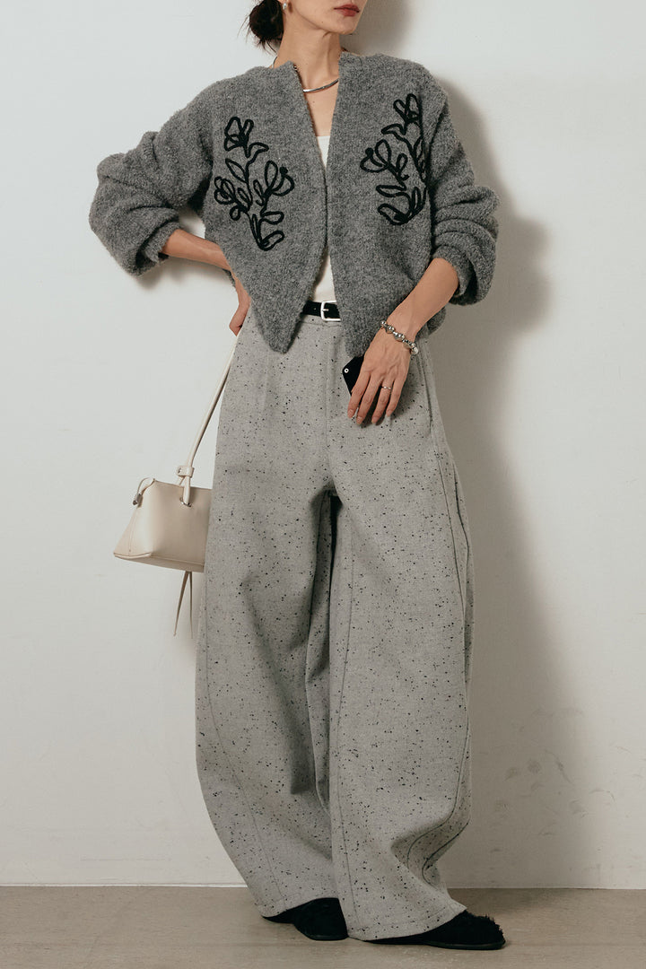 【即納】ベルト付きネップツイードカーブパンツ/グレー