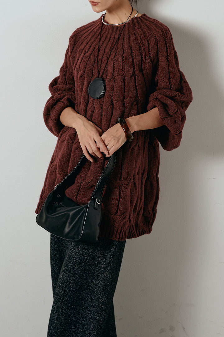 求心柄ニットトップス/レッド