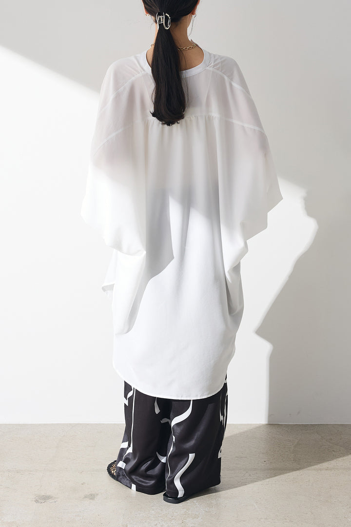 [SET]ポンチョシャツワンピース+幾何学柄サテンワイドパンツ(2set)