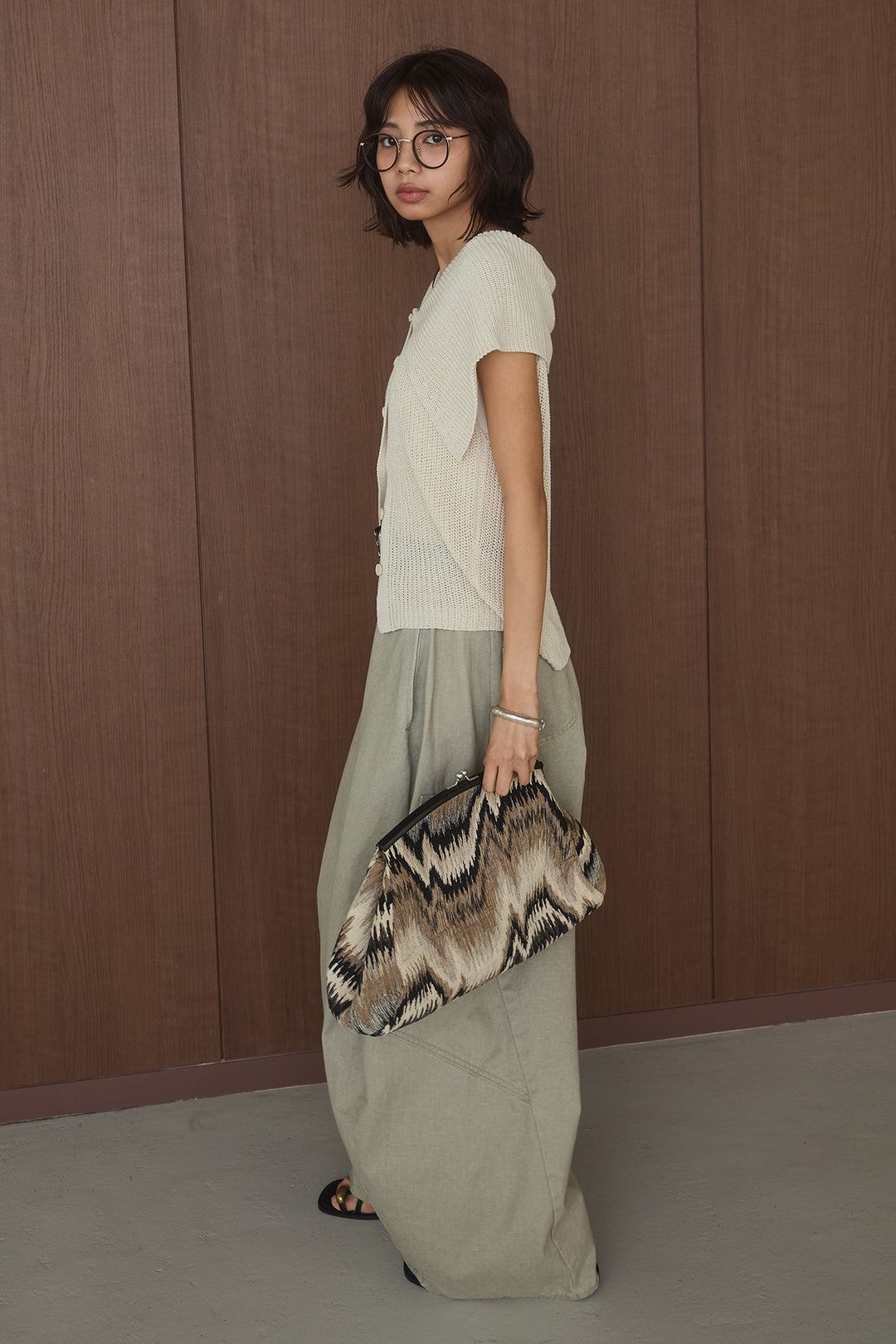 [SET]ビッグカラーボタンニットトップス+ベルト付きカラーデニムパンツ(2set)