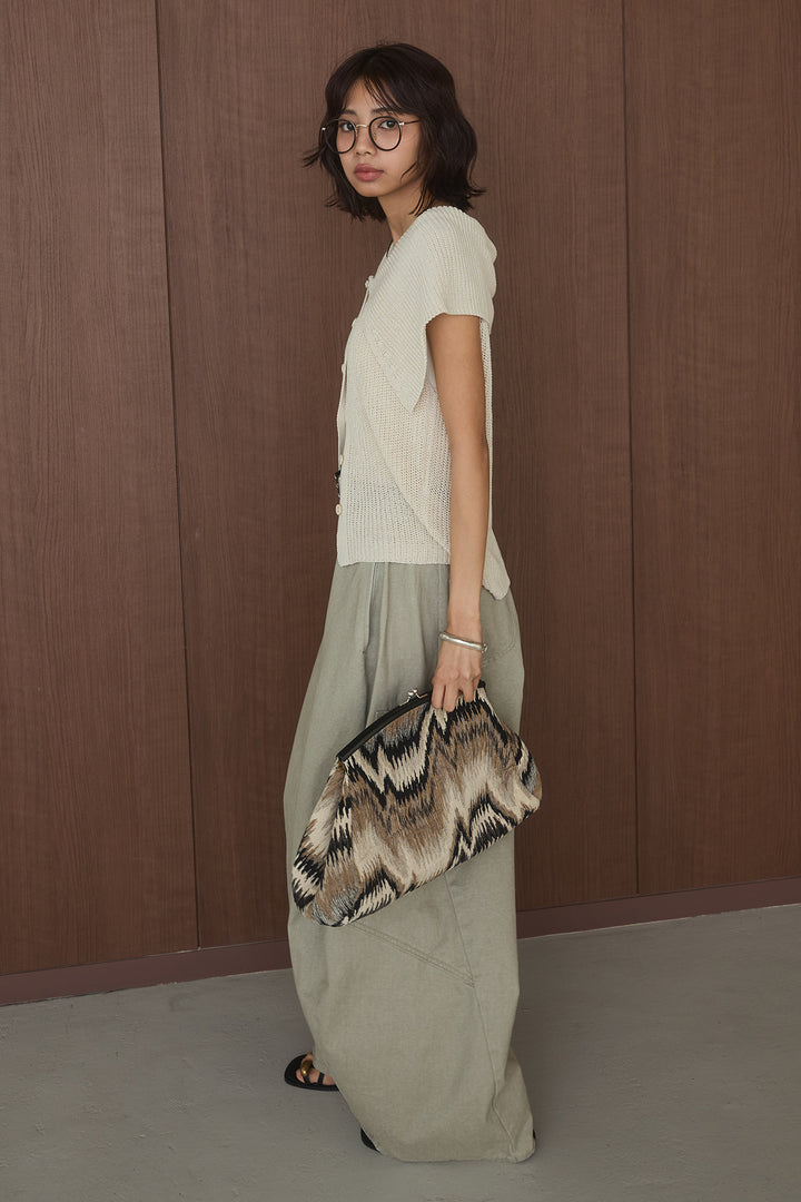 [SET]ビッグカラーボタンニットトップス+ベルト付きカラーデニムパンツ(2set)