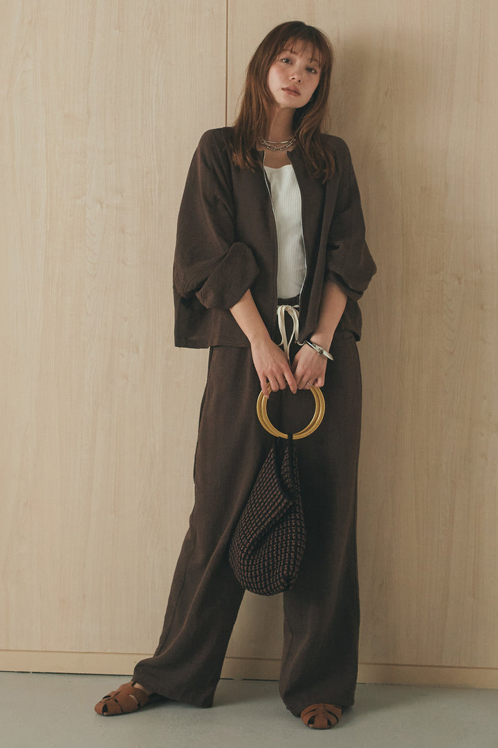 [SET]麻混ノーカラーブルゾン+麻混ウエストドロストパンツ(2set)