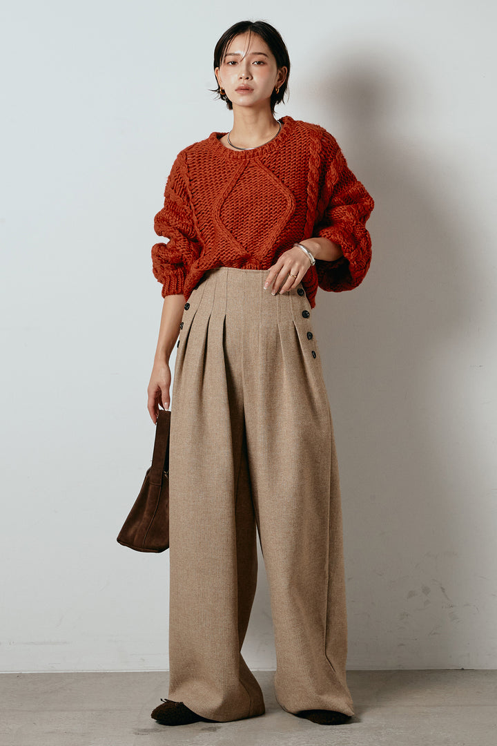 [SET]ロービングケーブルショート丈プルオーバー+サイドボタンツイードタックパンツ(2set)