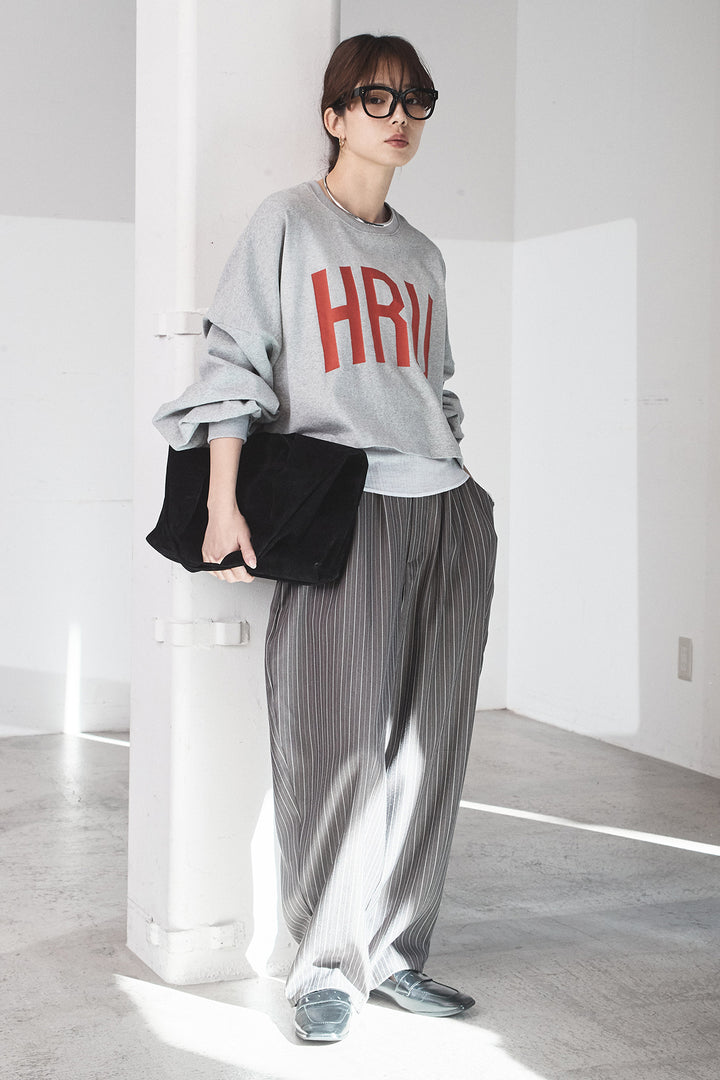 [SET]ビッグロゴHRU袖ボリュームトップス+ヘリンボーンストライプツータックパンツ(2set)