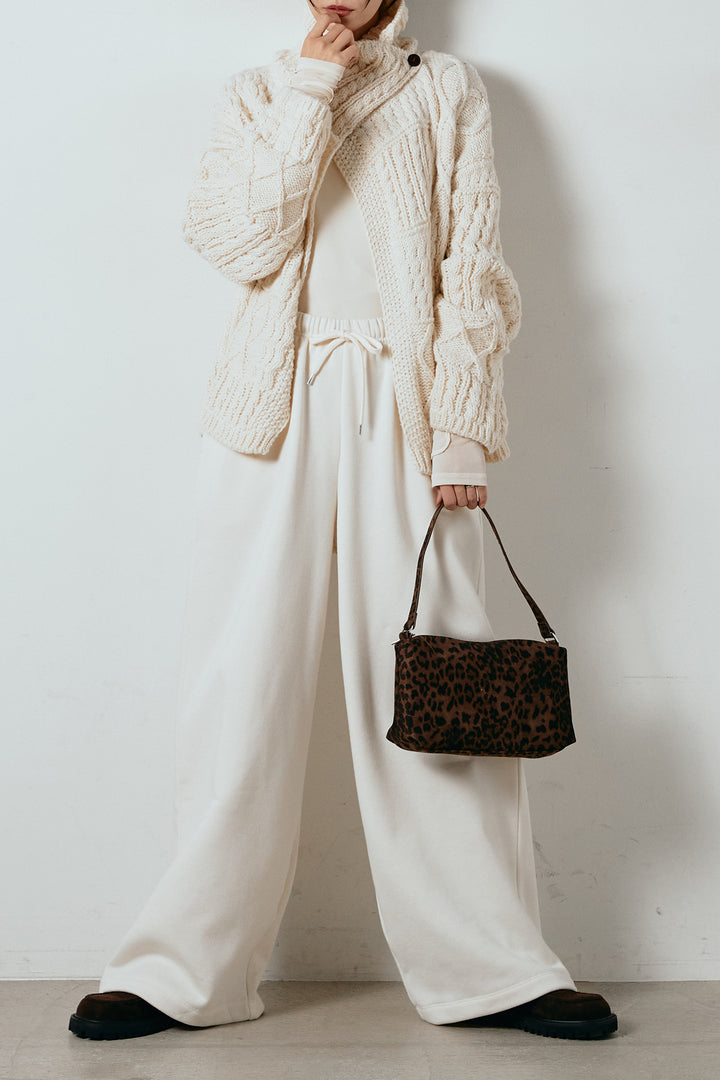 [SET]ビッグカラーケーブル編みニットトップス+裏起毛スウェットワイドパンツ(2set)