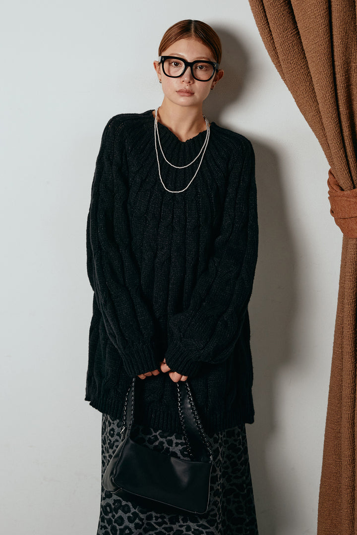 求心柄ニットトップス/ブラック