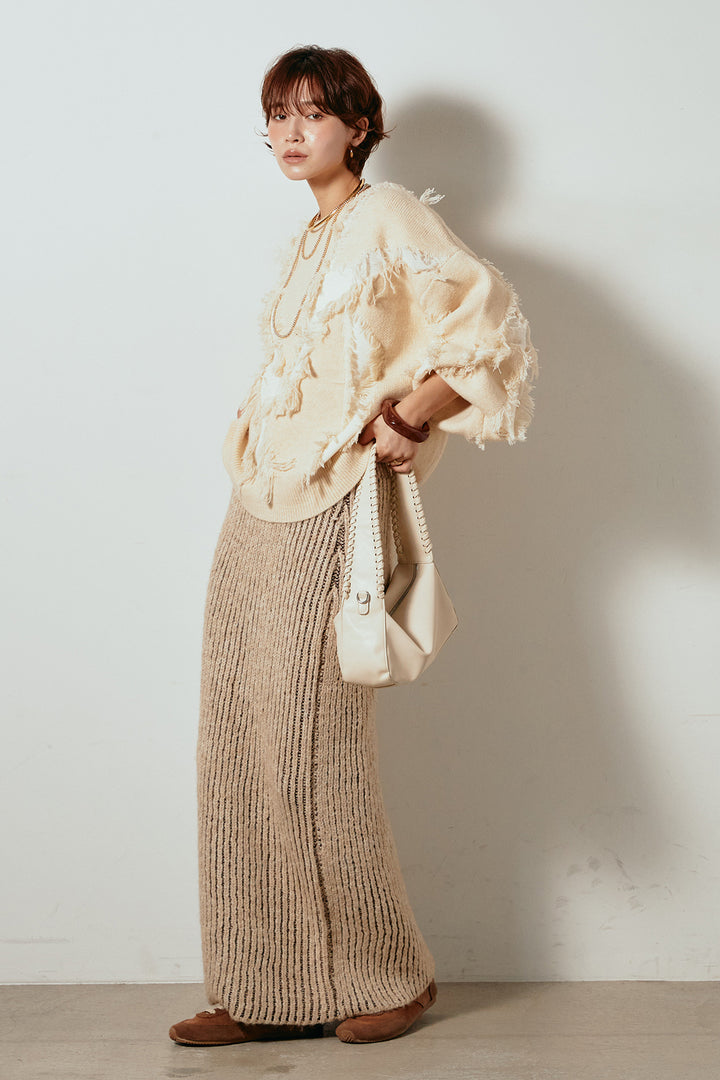 [SET]シャギージャガードニットトップス+アルパカタッチニットタイトスカート(2set)