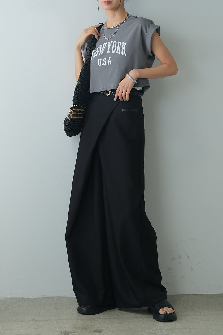 [SET]ショート丈NEWYORKロゴTシャツ+ベルト付きクロスデザインパンツ(2set)