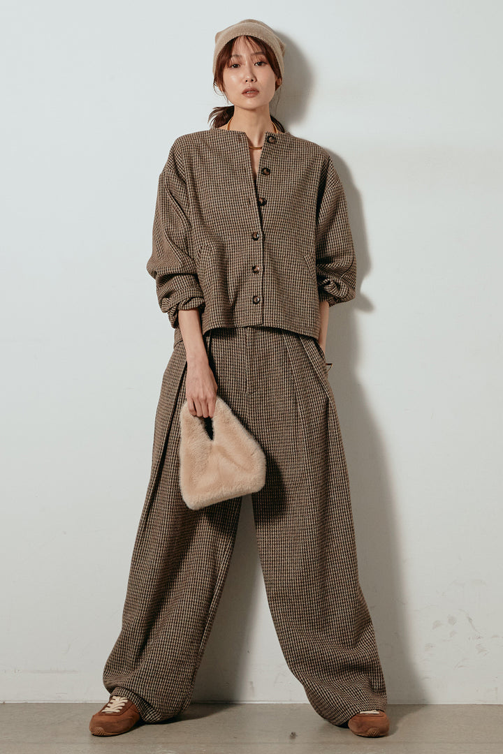 [SET]ノーカラーガンクラブチェックジャケット+ガンクラブチェックタックパンツ(2set)