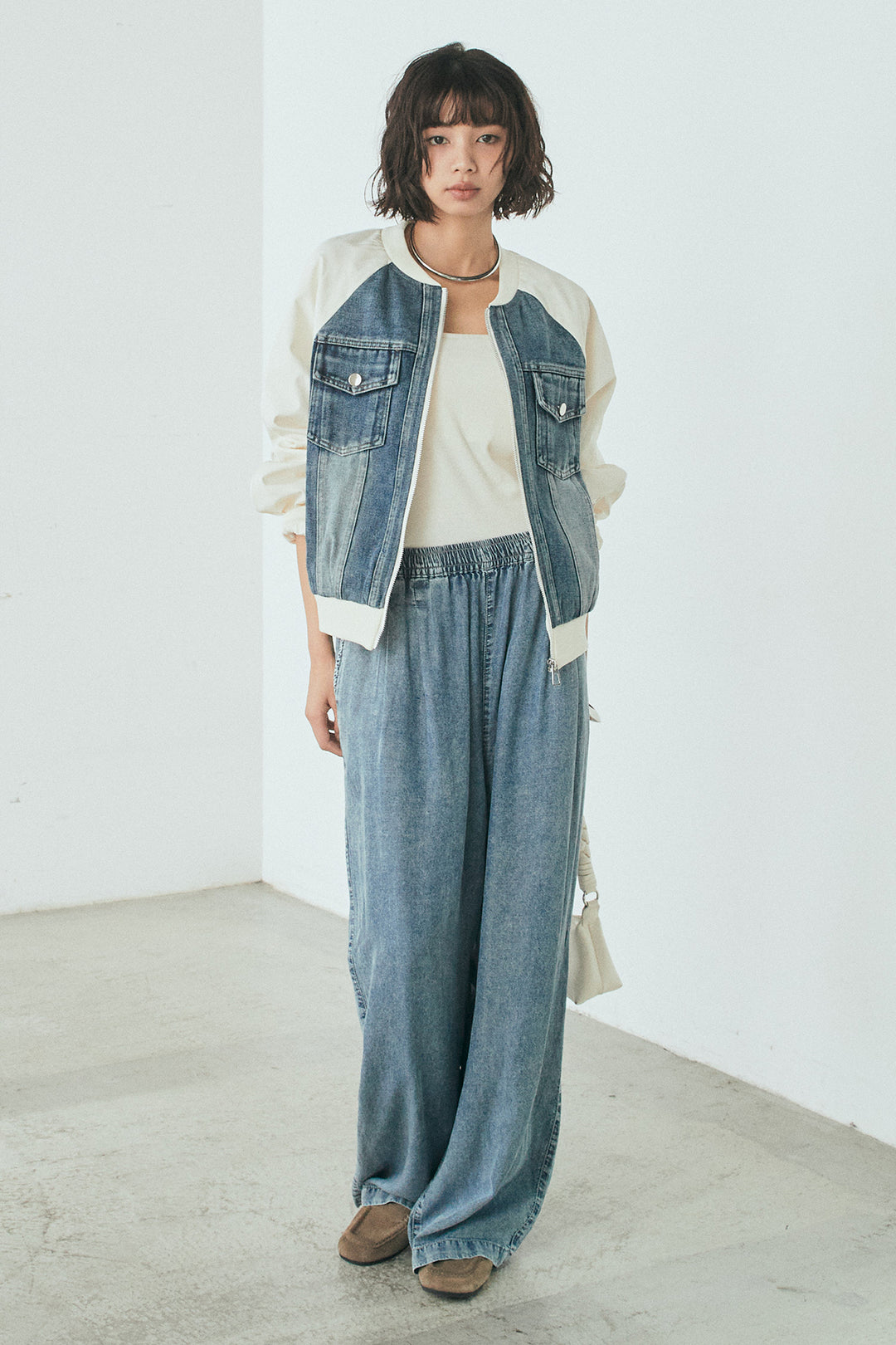 【着回しセット】[SET]テンセルデニムシャツ+テンセルデニムイージーワイドパンツ+ナイロンデニムドッキングブルゾン(3set)