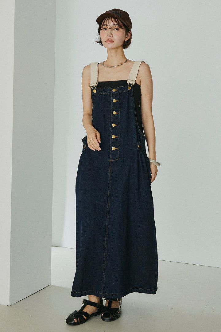 [SET]シアージャガードハーフスリーブテーラードジャケット+配色ショルダーデニムサロペットスカート(2set)