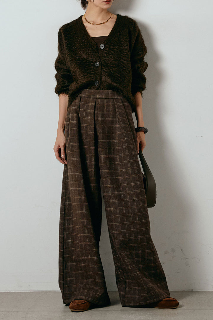 起毛ボタンニットカーディガン/コーヒー