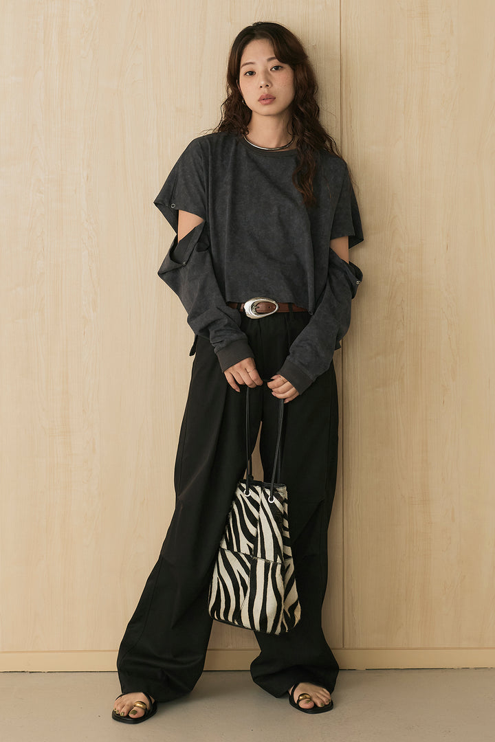 [SET]セパレートフェードTシャツ+ニーサイドタックウエストドロストパンツ(2set)