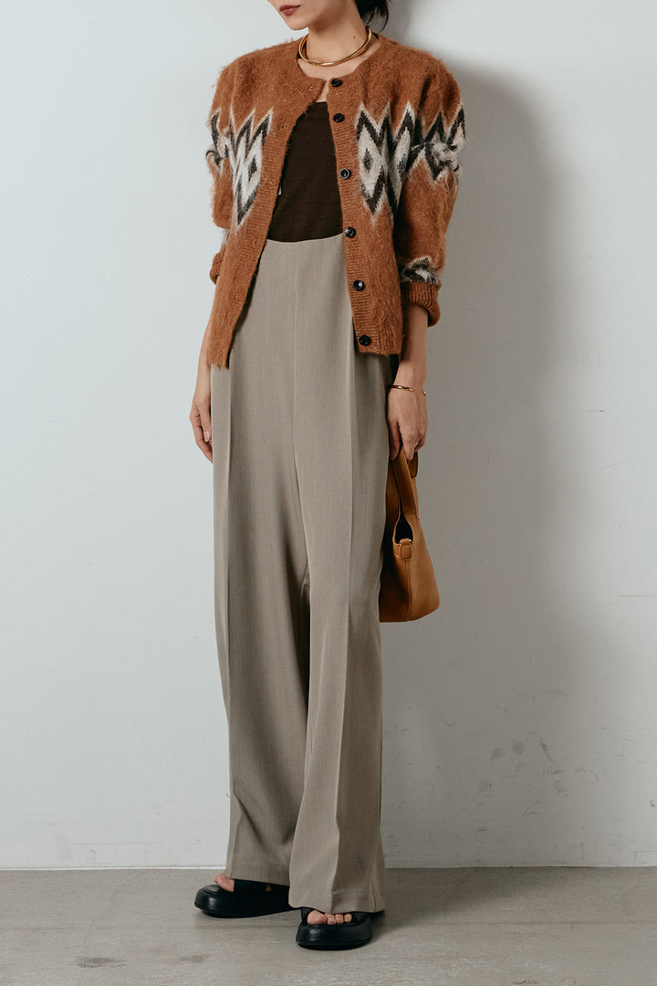 [SET]起毛ノルディック柄ニットカーディガン+ワイドツイルサロペット(2set)