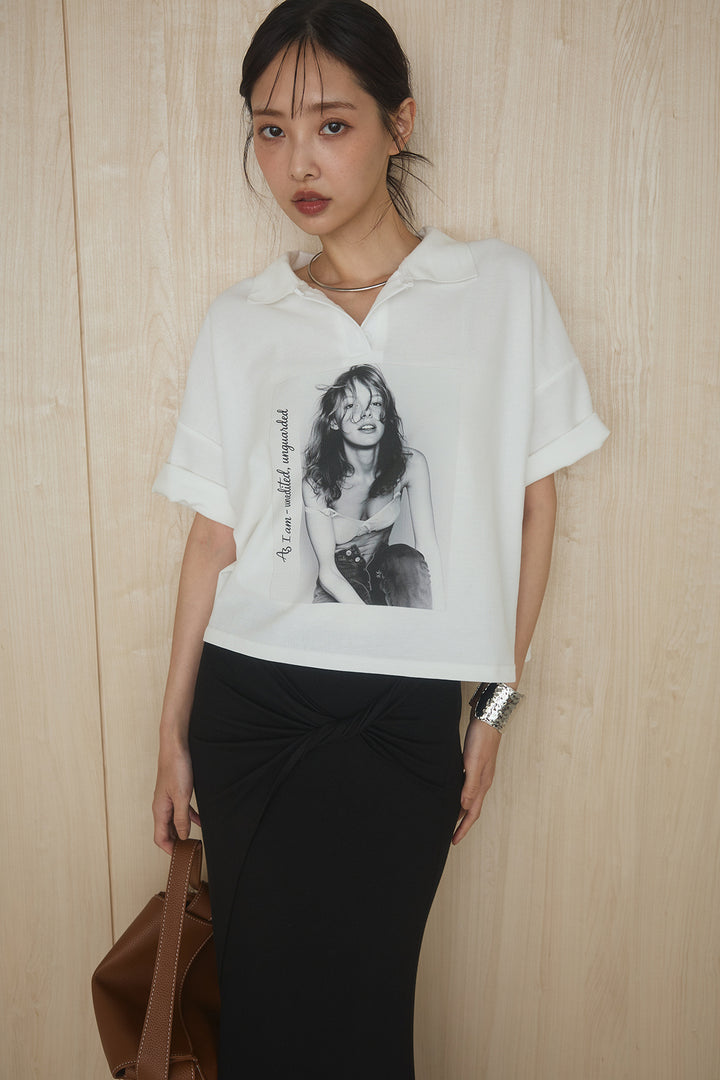[SET]グラフィックポロTシャツ+フロントツイストデザインタイトスカート(2set)