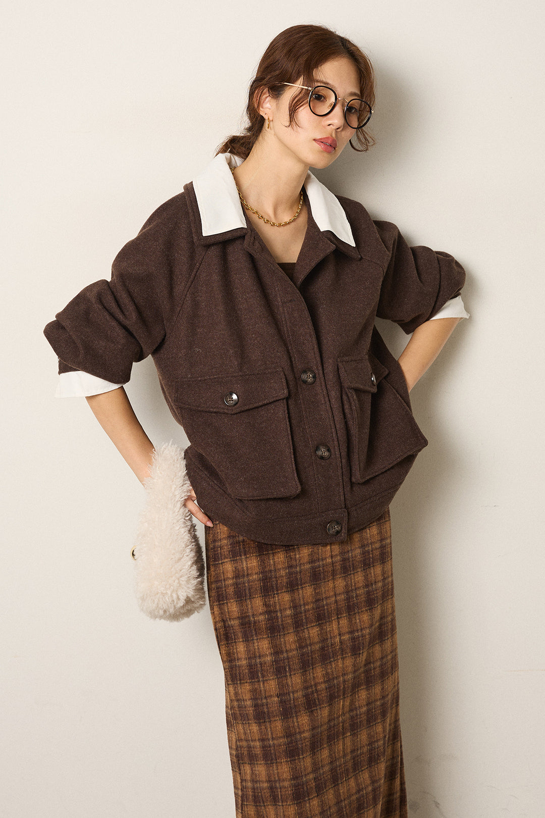 衿レイヤードフェイクウールジャケット