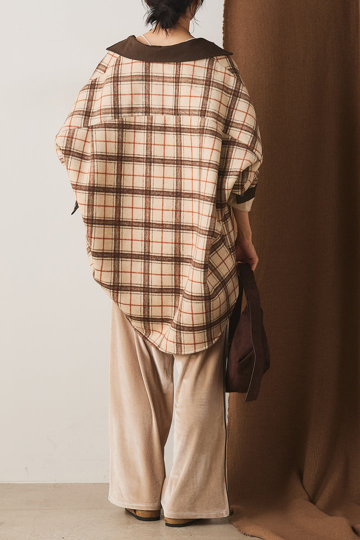 【即納】マルチチェックミディアム丈コート/ベージュ