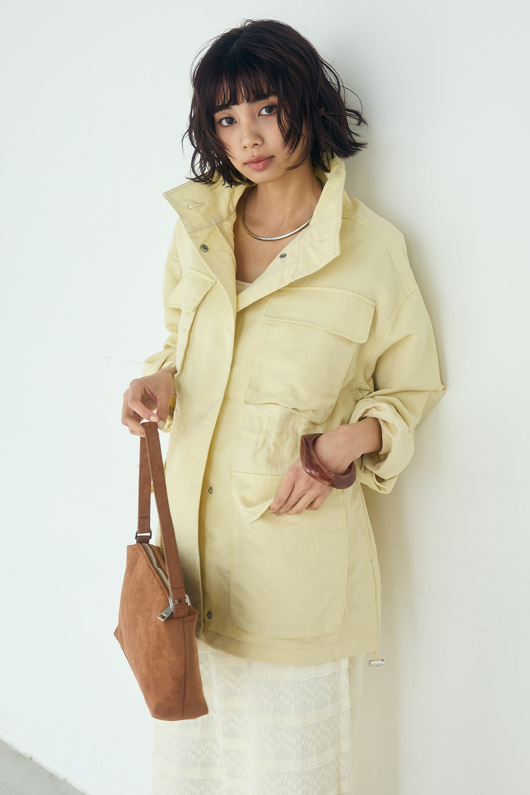 [SET]ナイロンツイルフィールドジャケット+ジャガードカットソータイトスカート(2set)