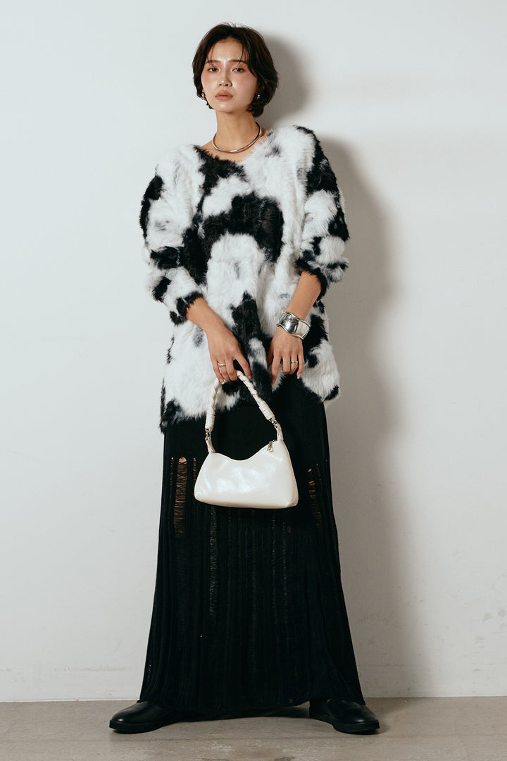 [SET]タイダイ柄シャギーニットトップス+裾シアーリブスカート(2set)