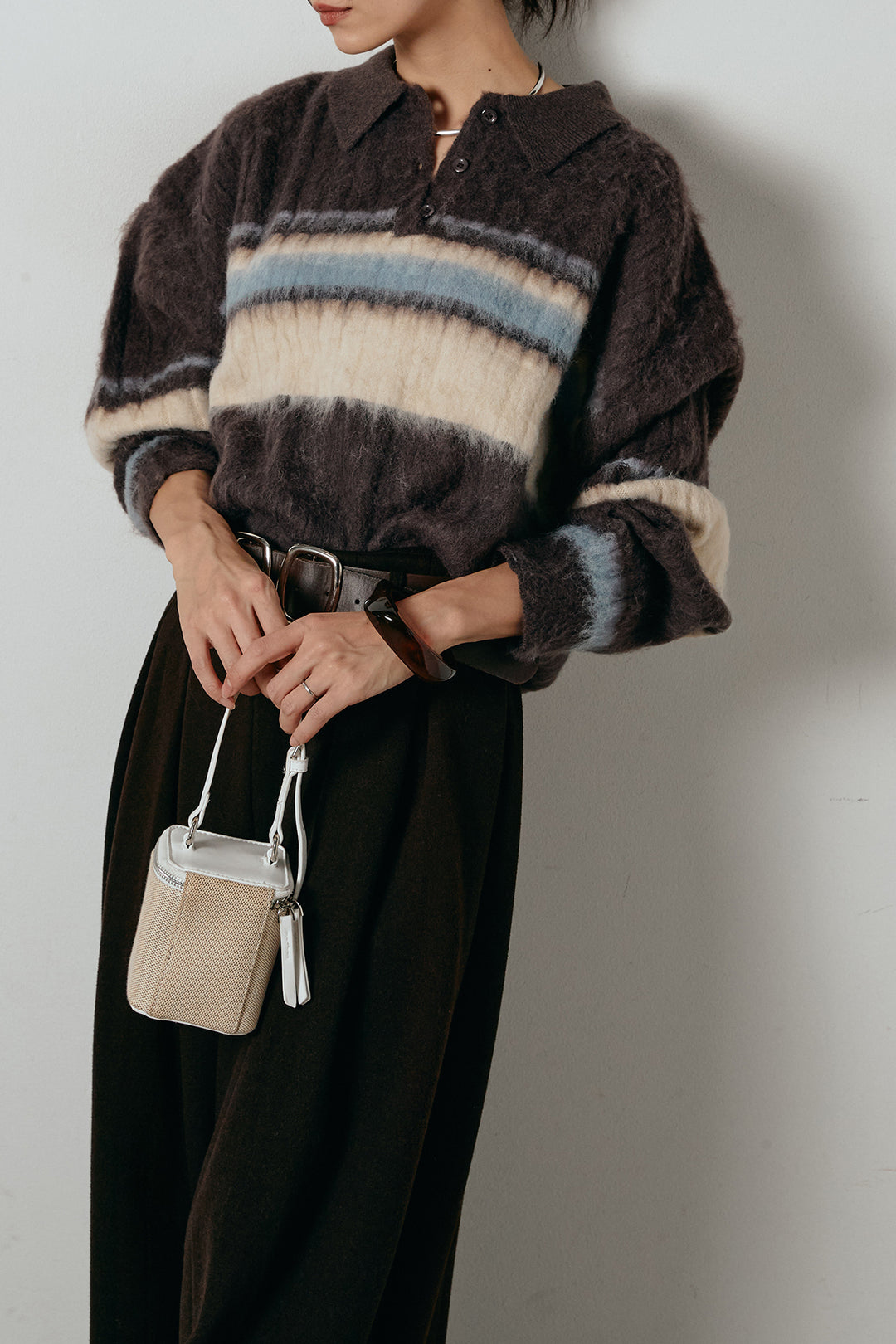 アルパカタッチボーダーポロニット/ブラウン