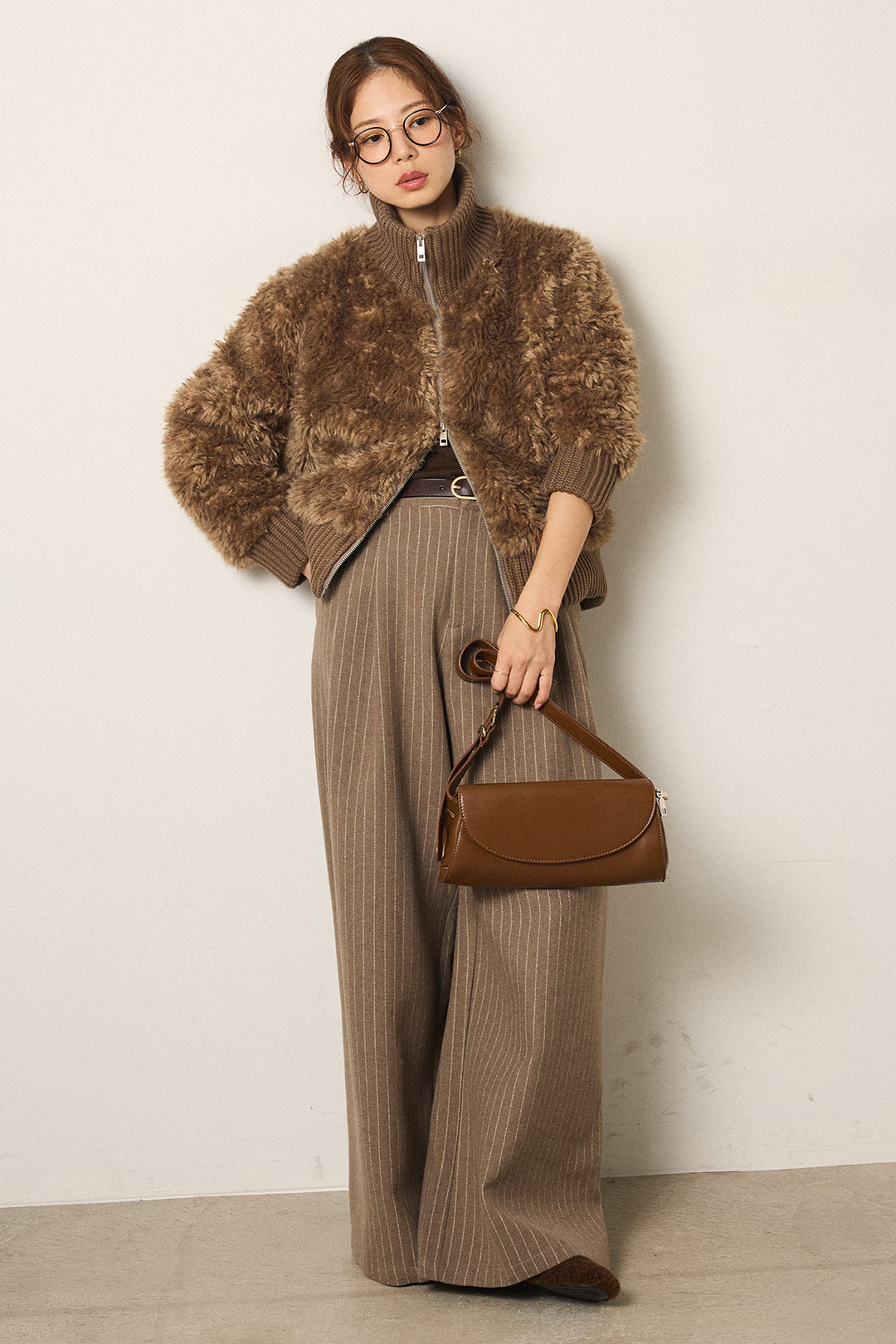 [SET]ハイネックボアブルゾン+ウールライクストライプパンツ(2set)