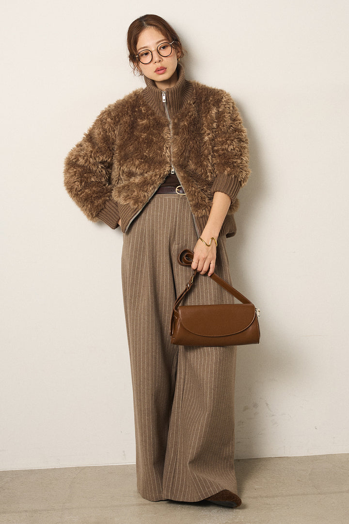 [SET]ハイネックボアブルゾン+ウールライクストライプパンツ(2set)