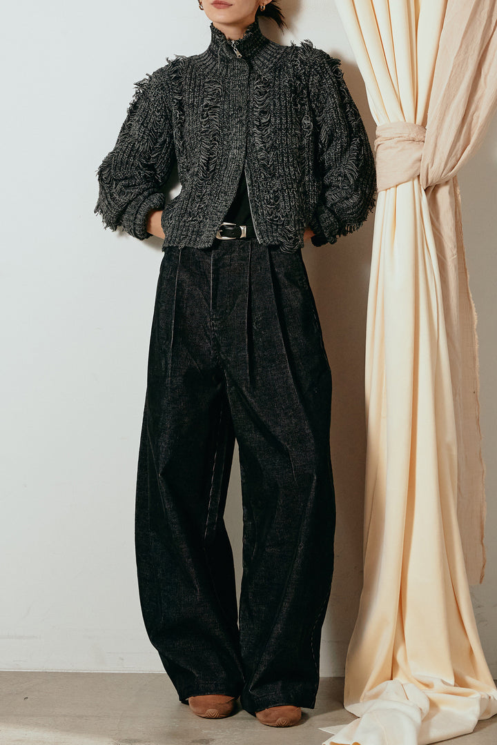 [SET]ハイネックフリンジジップニットトップス+フロントタック入りコーデュロイパンツ(2set)