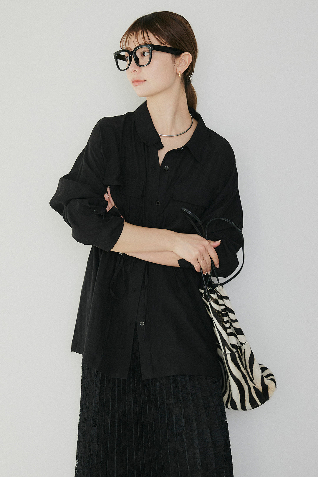 [SET]リネンブレンドシアーサファリシャツ+リラックスプリーツスカート(2set)