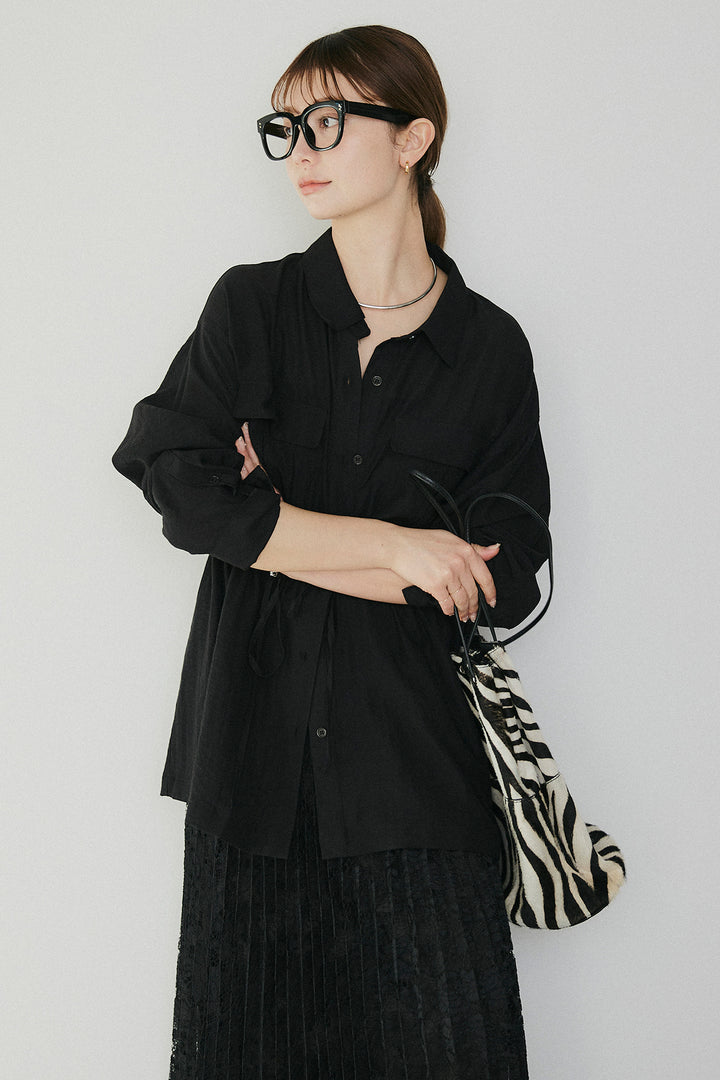 [SET]リネンブレンドシアーサファリシャツ+リラックスプリーツスカート(2set)