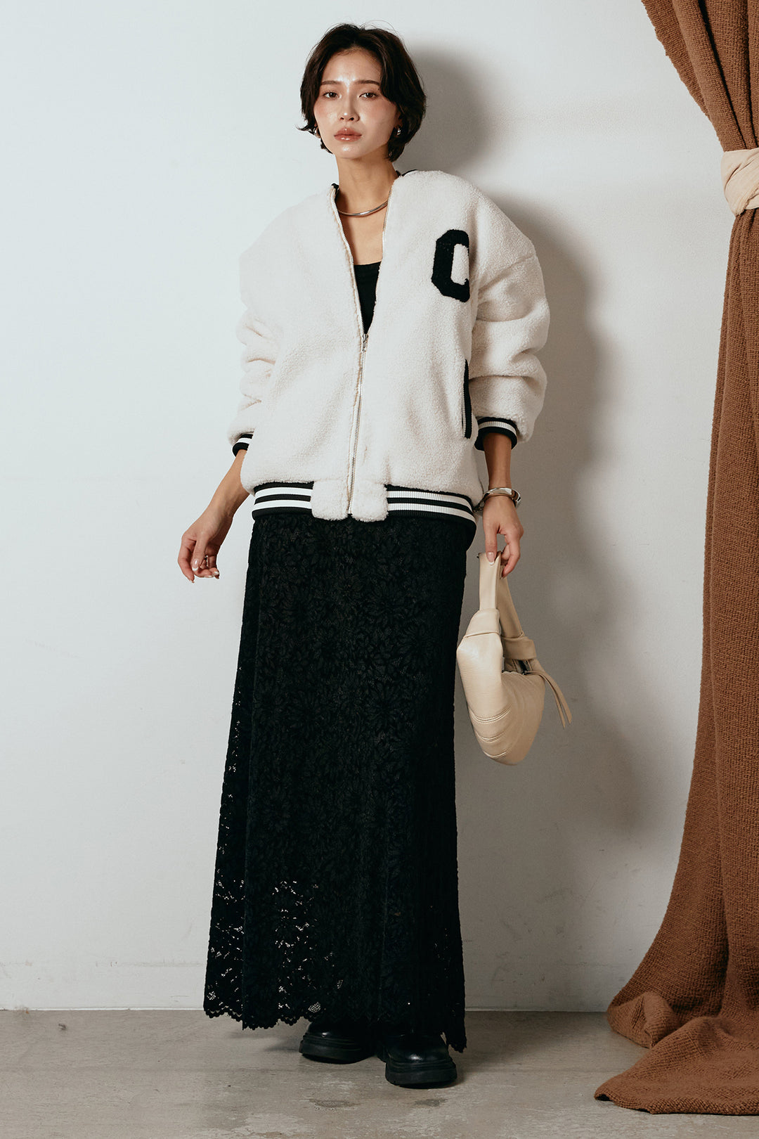 [SET]ロゴスタジャンボアブルゾン+花柄刺繍ベロアフレアスカート(2set)