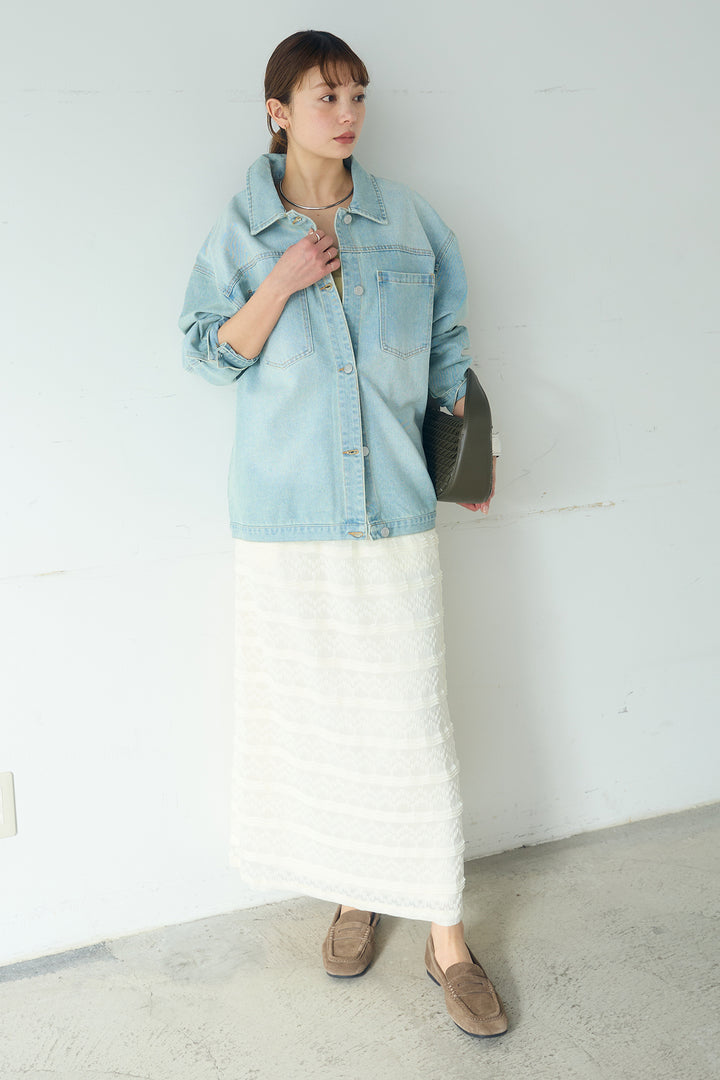 [SET]デニムオーバーサイズジャケット+ジャガードカットソータイトスカート(2set)