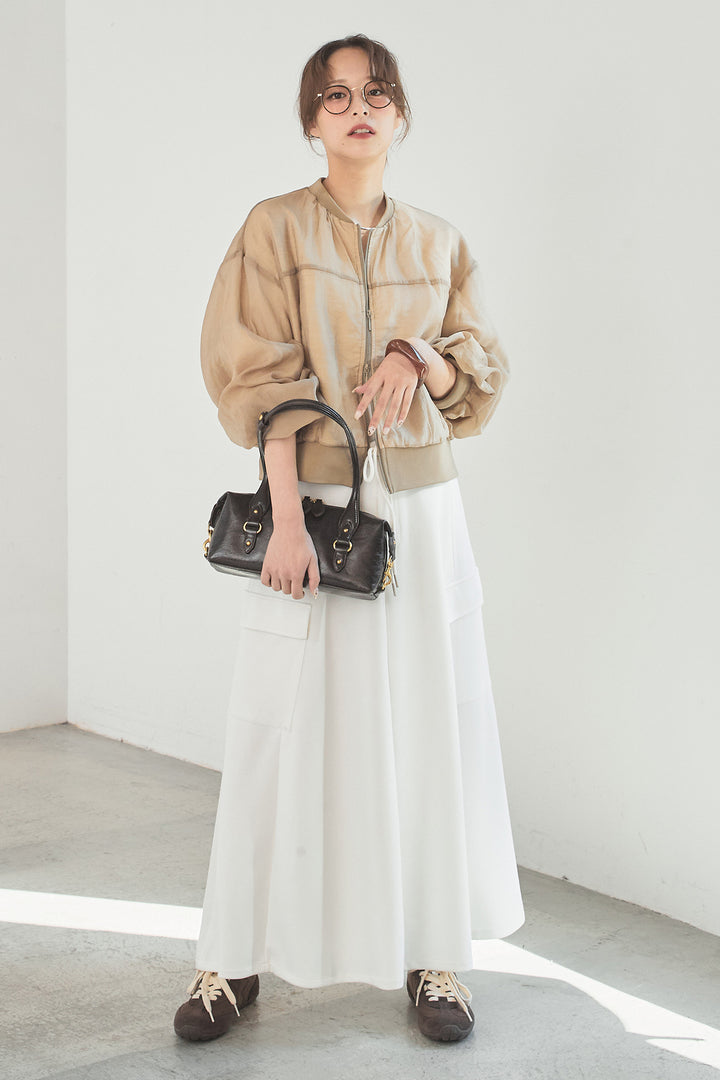 [SET]シアー×ポンチブルゾン+リラックススウェットスカート(2set)