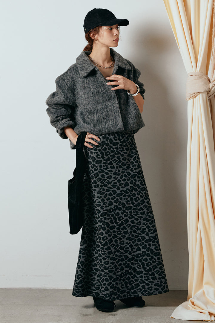 [SET]シャギーショートジャケット+レオパードロングスカート(2set)