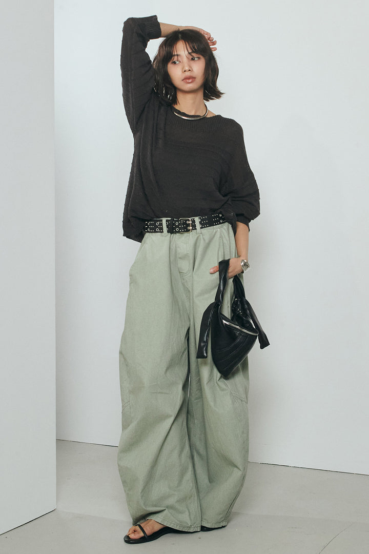[SET]麻混リラックスニットトップス+ベルト付きカラーデニムパンツ(2set)