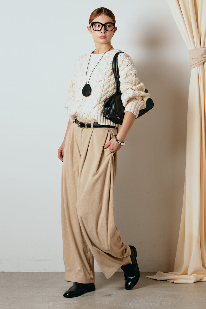 [SET]バルキーケーブルプルオーバー+コーデュロイサイドタックコクーンパンツ(2set)