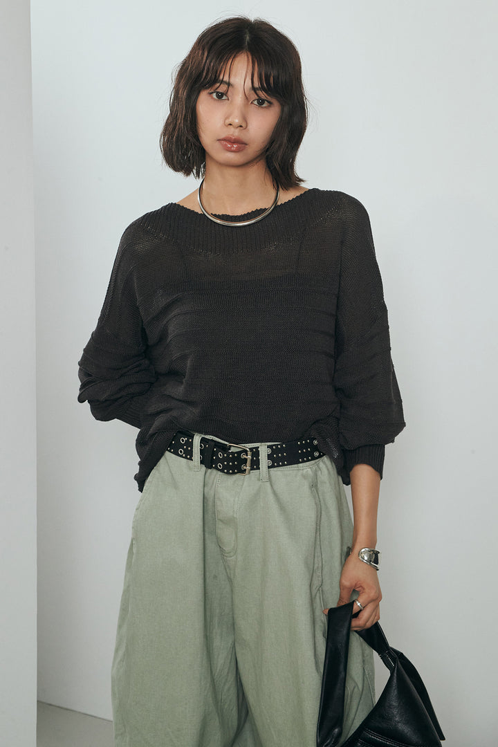 [SET]麻混リラックスニットトップス+ベルト付きカラーデニムパンツ(2set)