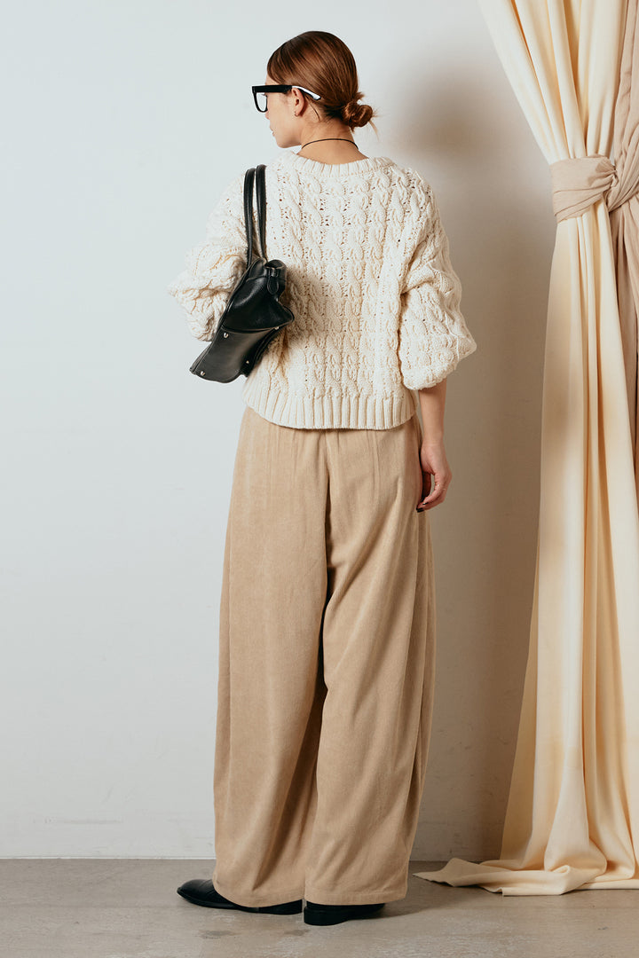 [SET]バルキーケーブルプルオーバー+コーデュロイサイドタックコクーンパンツ(2set)