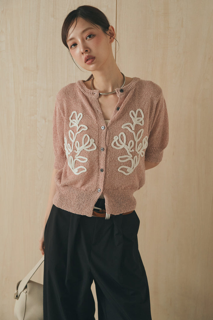 [SET]フロントテープデザイン半袖カーディガン+ベルトループデザインハイウエストタックパンツ(2set)