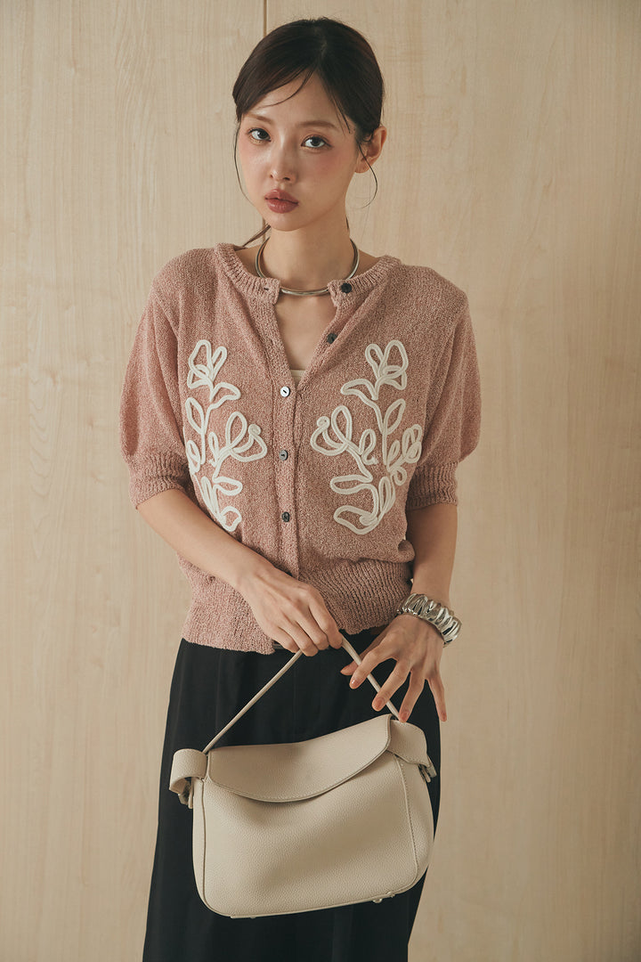 [SET]フロントテープデザイン半袖カーディガン+ベルトループデザインハイウエストタックパンツ(2set)